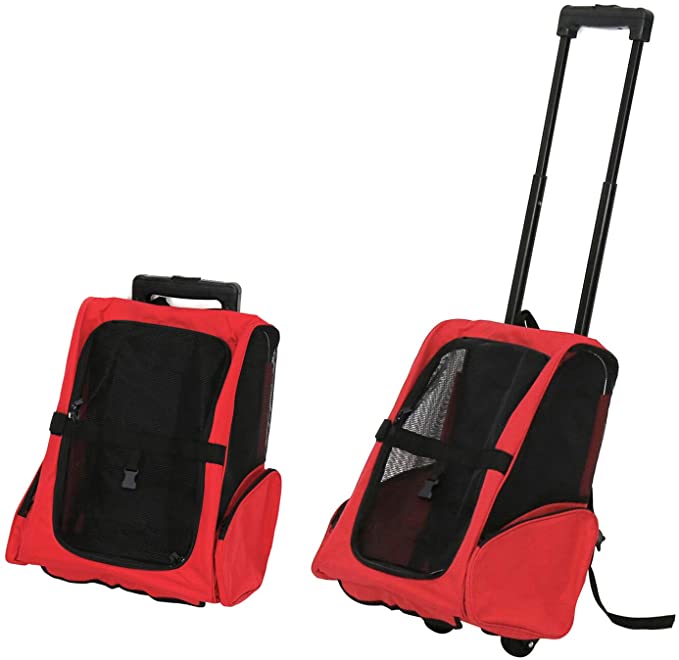 Kinbor Pet Rolling Carrier Dog Cat Backpack with Wheels, Approved by