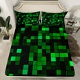 thumbnail image 3 of Homewish Black Green Rectangle 3pcs Twin Sheet Set, Buffalo Plaid Abstract Bedding Sets, 3 of 8