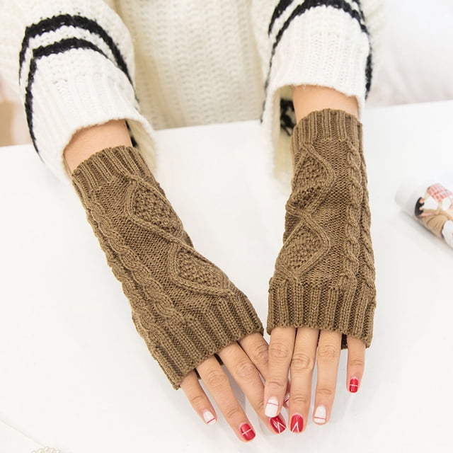 Guantes de punto de doble diamante con manga corta y manga elástica de moda coreana con decoración cálida para ciclismo al aire libre de otoño e invierno