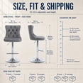thumbnail image 3 of ODUSE-DAILY Gray Velvet Bar Stools Set of 2 - Adjustable Swivel Counter Height Chairs with Tufted Back and Nailhead Trim for Kitchen Island Pub Restaurant (2Pcs, Chrome Metal, Grey), 3 of 10