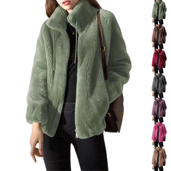 Women's Faux Fur Coat Women Fall Winter Coats Full Zip Hooded Fleece Jackets Soft Oversized Warm Faux Fur Outerwear
