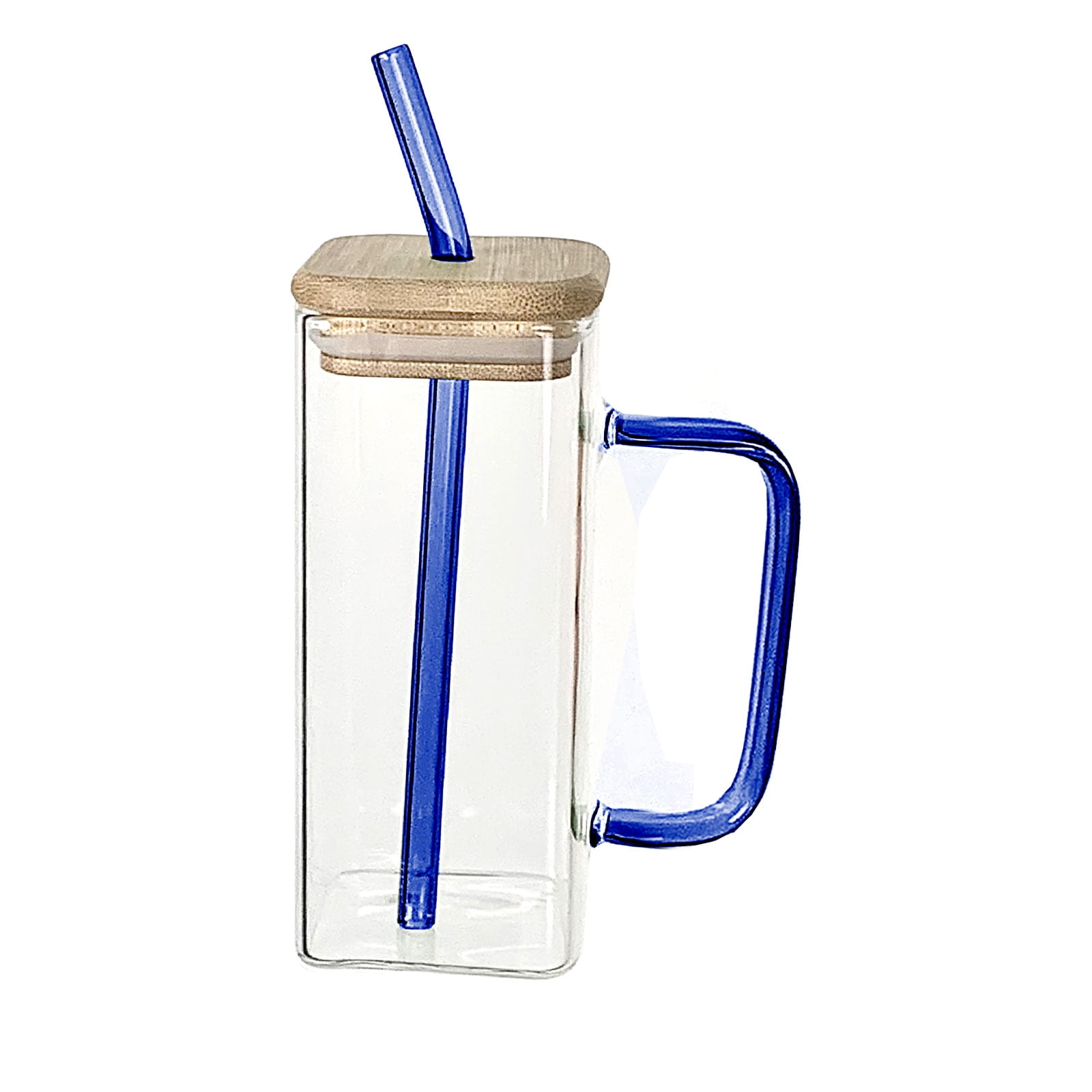 1pc Square Glass Cup With Handle & Straw, Ins Style, Heat
