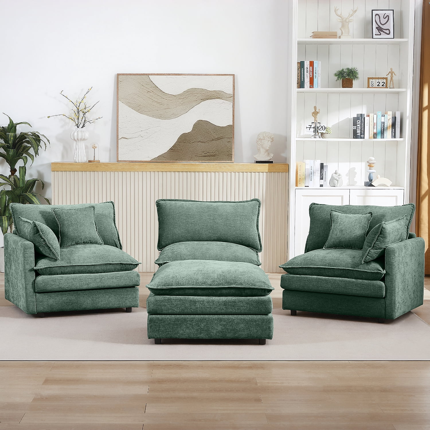 MOONMISS Modular L Shaped Sectional Sofa with Ottoman Chenille 3 Seat Comfy Cloud Couches
