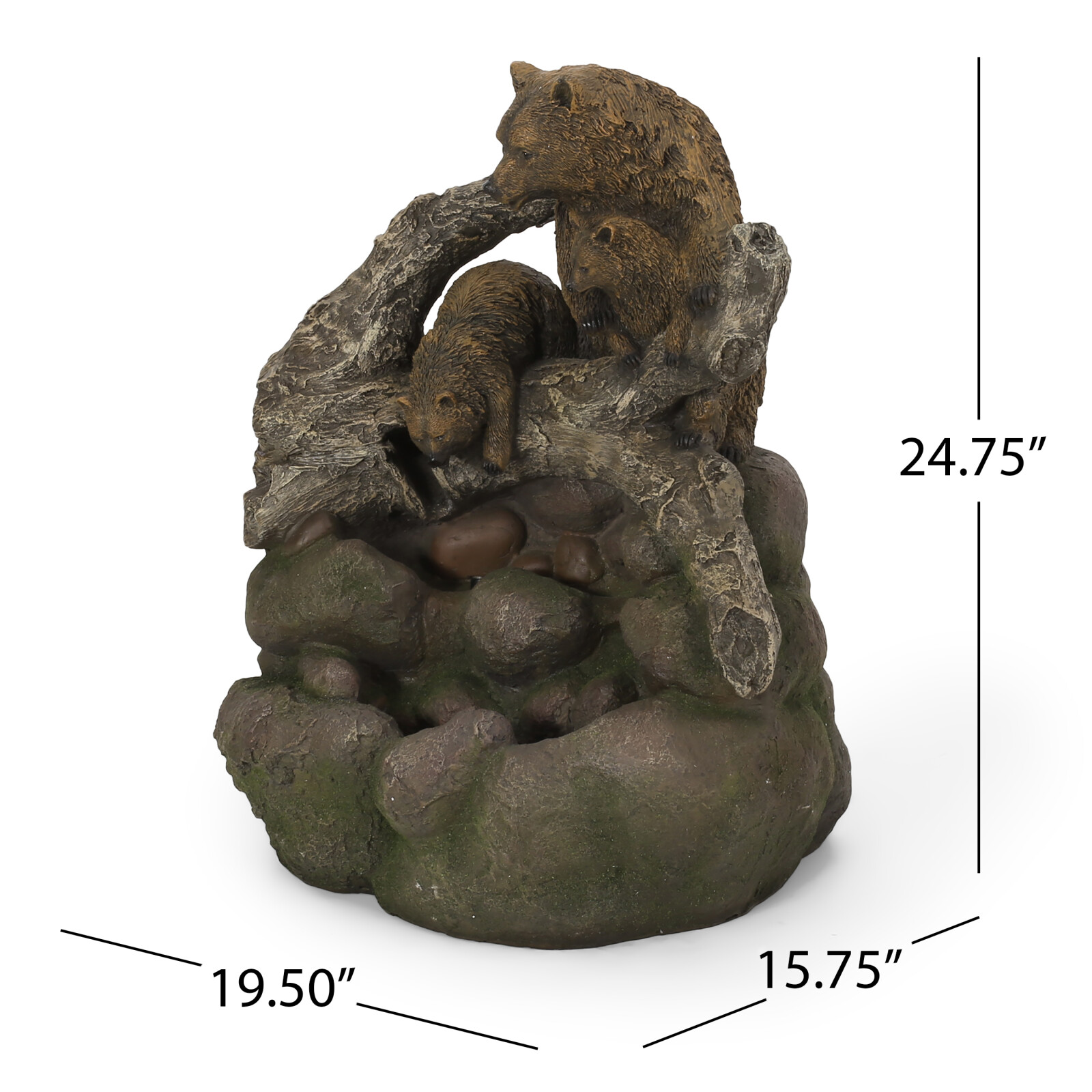 Outdoor Water Fountain with LED Lights Weather Resistant Bear Design Garden Patio Decor Relaxing Waterfall Flow for Backyard Ambiance