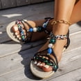 thumbnail image 4 of Bohemian Sandals for Women Classic Beaded T-Strap Slip on Slingback Flat Shoes Open Toe Antislip Lightweight Summer Beach Vacation Dress Shoes Black Size 6.5, 4 of 7