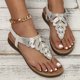 thumbnail image 5 of Mujeres sandalias planas con arco soporte zapatos tang sandalias romanas rhineston sandalias cómodas para el verano elegante, 5 of 6