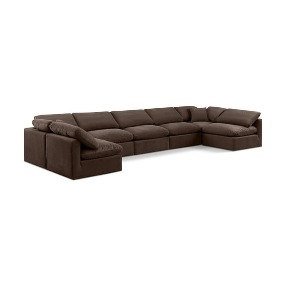 Meridian Furniture Indulge 234" Velvet U-Shaped Modular Sectional in Brown