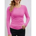 thumbnail image 3 of Womens Ribbed Long Sleeve Crewneck Casual Slim Basic Shirts Fitted Knit Tops Bright Pink XL, 3 of 6