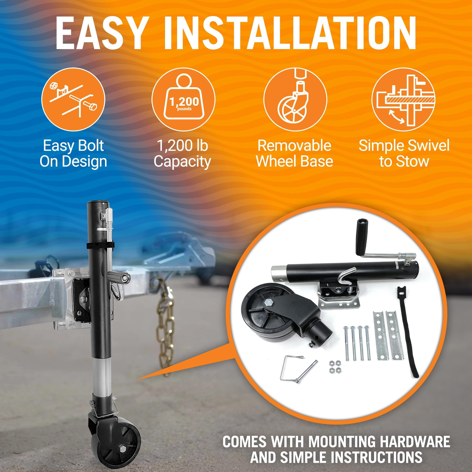 1200lbs Boat Trailer Jack with Wheel, Trailer Tongue Jack, Marine Bolt-On Lift Roller Swivel Stand, Heavy-Duty Utility Hitch Parts, Double Boat Lift Kit