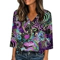 thumbnail image 2 of Mifsaly Women Silk Shirts Plus Size Womens 3/4 Sleeve Tops Boho V-Neck Vintage Print Vacation Tshirts Loose Beach Summer Blouse 2026 Trendy Workwear XXL, 2 of 5