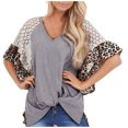 thumbnail image 2 of Puntoco Mujer Cuello en V Leopardo Impreso Pachwork Holf Batwing Manga tops Blusa Puntoco Puntoco-4896, 2 of 7