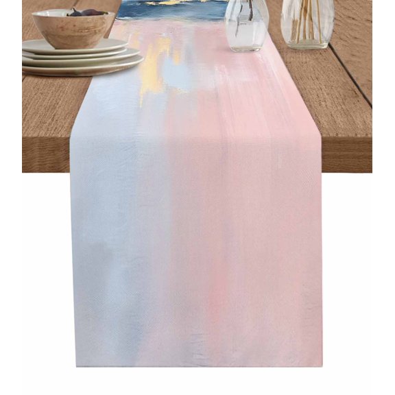 Ldtrchee Pink Blue Table Runner 70 Inches, Artwork Oil Painting Abstract Modern Bed Runner Dresser Scarves Tabletop for Indoor Outdoor Parties/Ceremony/Banquet, 13" x 70"