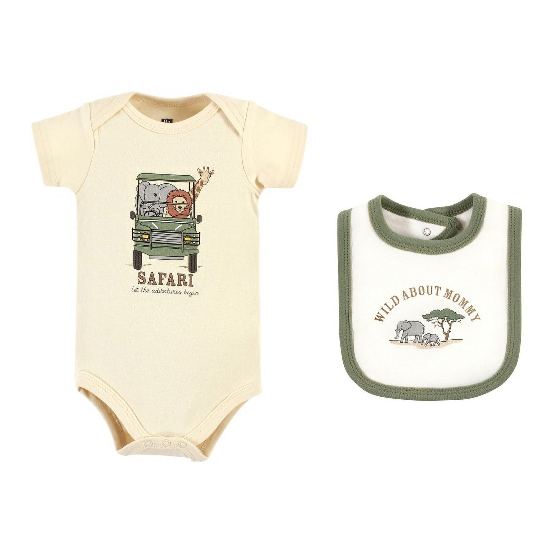 Hudson Baby Infant Boy Cotton Sleep and Play, Bodysuit and Bandana Bib Set, Going On Safari, Newborn