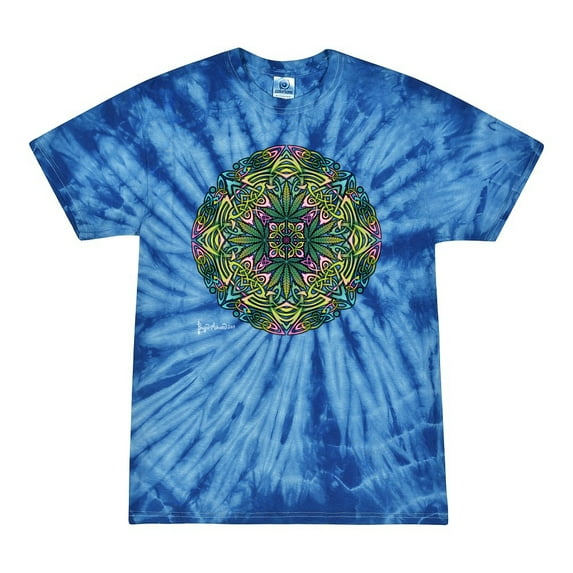 Wild Bobby, Colorful Celtic Style Knot Leaves Tie-Dye Tees, Spiral Royal, Medium