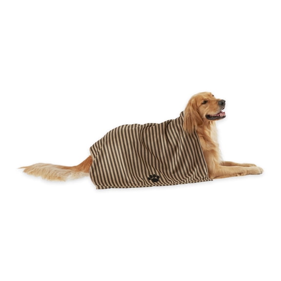 Bone Dry Brown Stripe Embroidered Paw Pet Towel