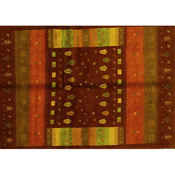 Ahgly Company Indoor Rectangle Oriental Yellow Traditional Area Rugs, 5' x 8'
