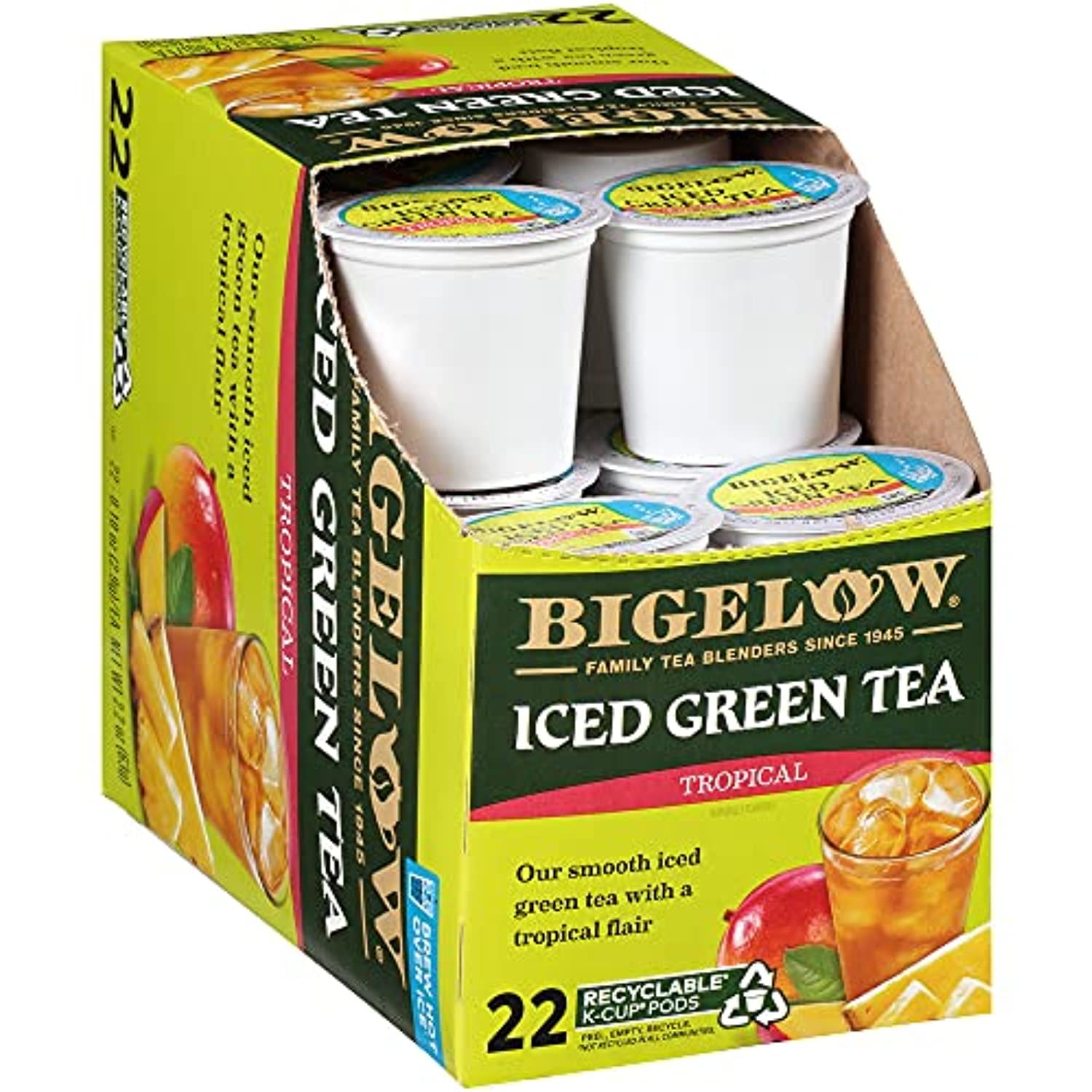 Bigelow Tropical Iced Green Tea K Cups, 22 Count Box (Pack Of 1