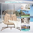 thumbnail image 2 of Double Swing Egg Chair with Stand,2 Person Indoor Outdoor Wicker Loveseat, Oversized Patio Hanging Basket Chair with Cushions, Cozy Sturdy Porch Swing for Backyard, 2 of 8