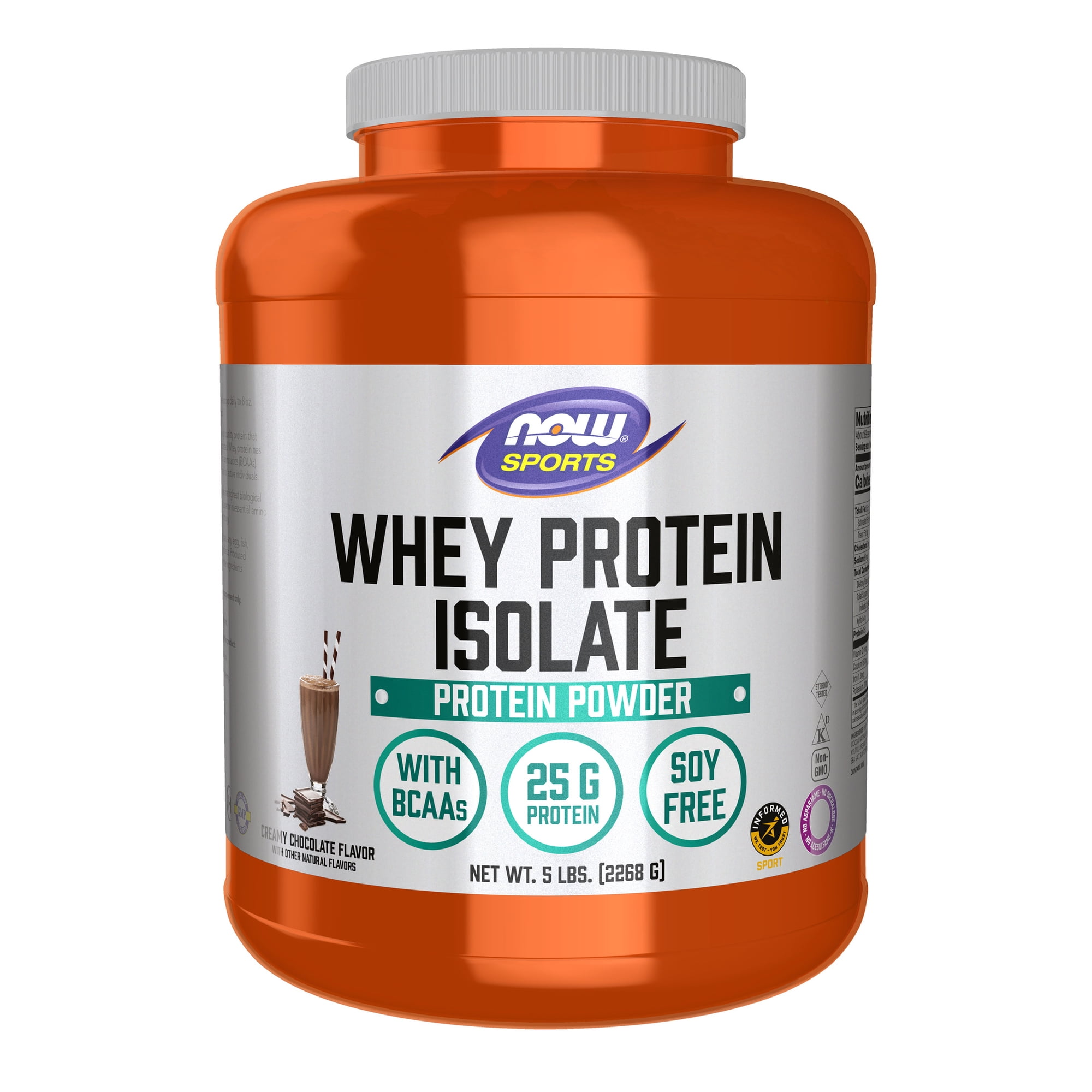 NOW Sports Nutrition, Whey Protein Isolate, 25 G With BCAAs, Creamy Chocolate Powder, 5-Pound