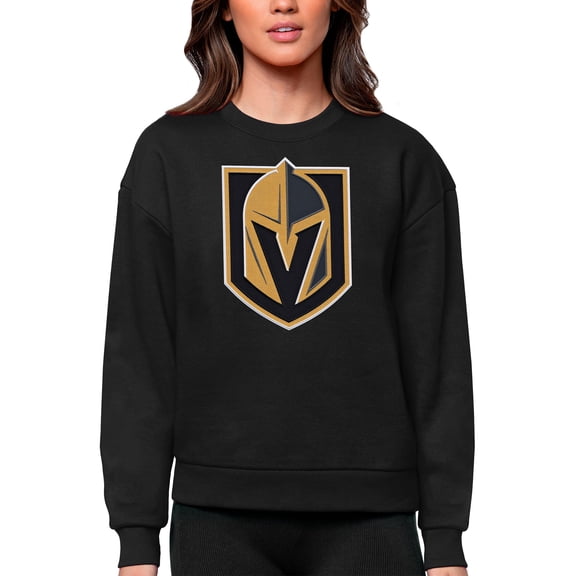 Women's Antigua Black Vegas Golden Knights Primary Logo Team Logo Victory Crewneck Pullover Sweatshirt