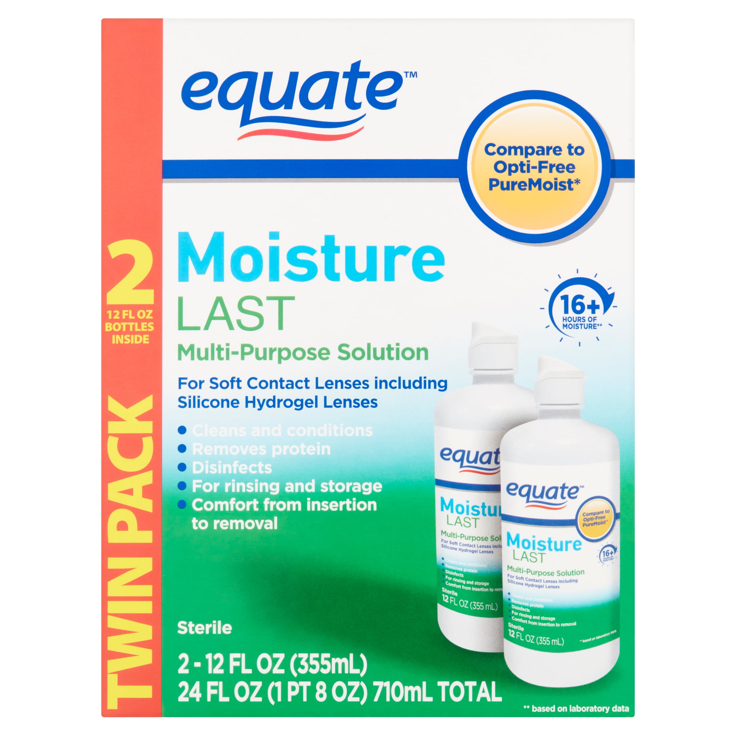 Equate Moisture Last MultiPurpose Solution, 12 fl oz, 2 Count