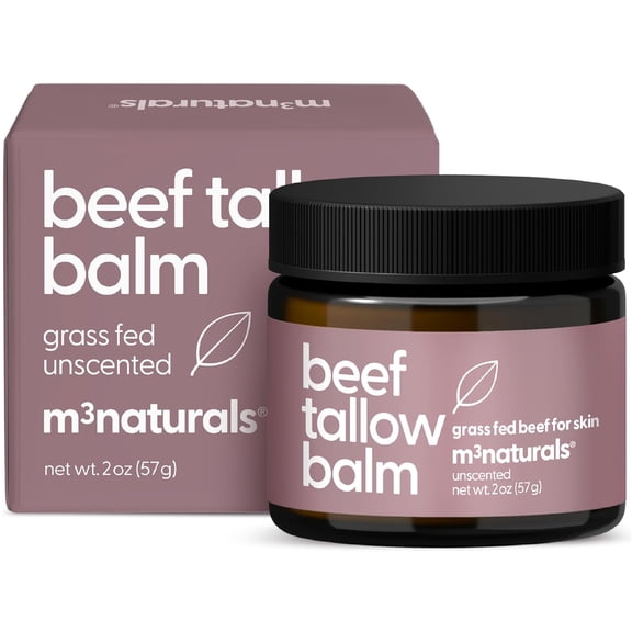M3 Naturals Moisturizing Grass Fed Beef Tallow Honey Balm for Face and Body, Unscented, 2 oz