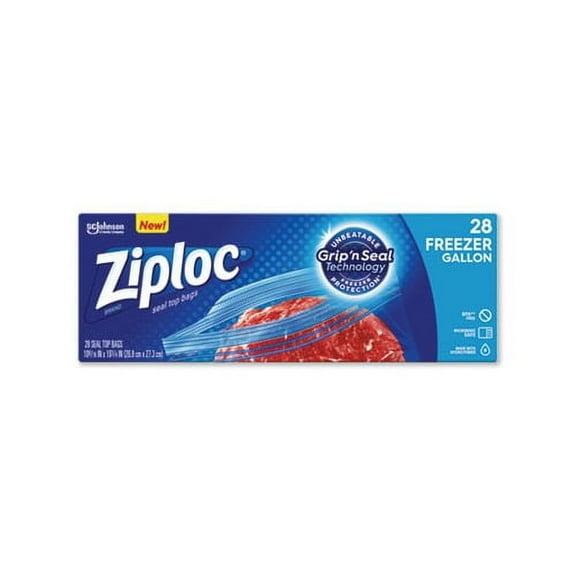 Zipper Freezer Bags 1 gal, 2.7 mil, 9.6" x 12.1", Clear, 28/Box