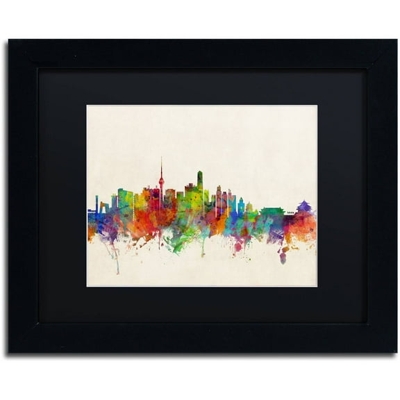 Trademark Fine Art 'Beijing China Skyline' Canvas Art by Michael Tompsett, Black Matte, Black Frame