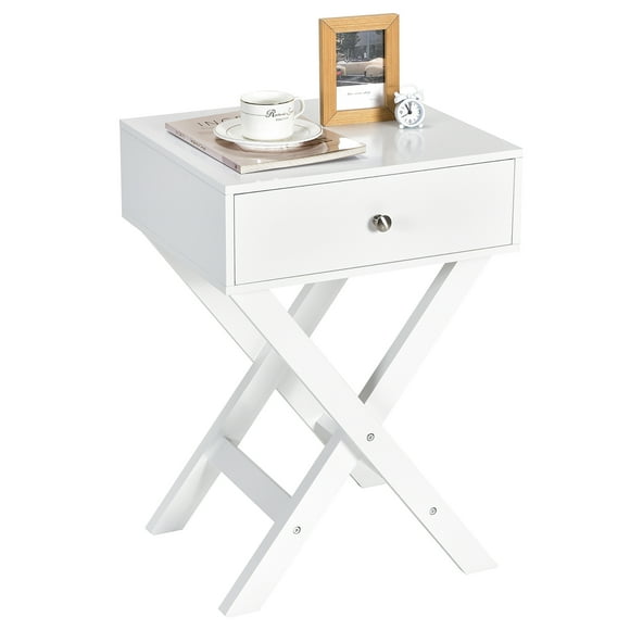 Mesita de noche Costway moderna con forma de X y cajón blanco/negro