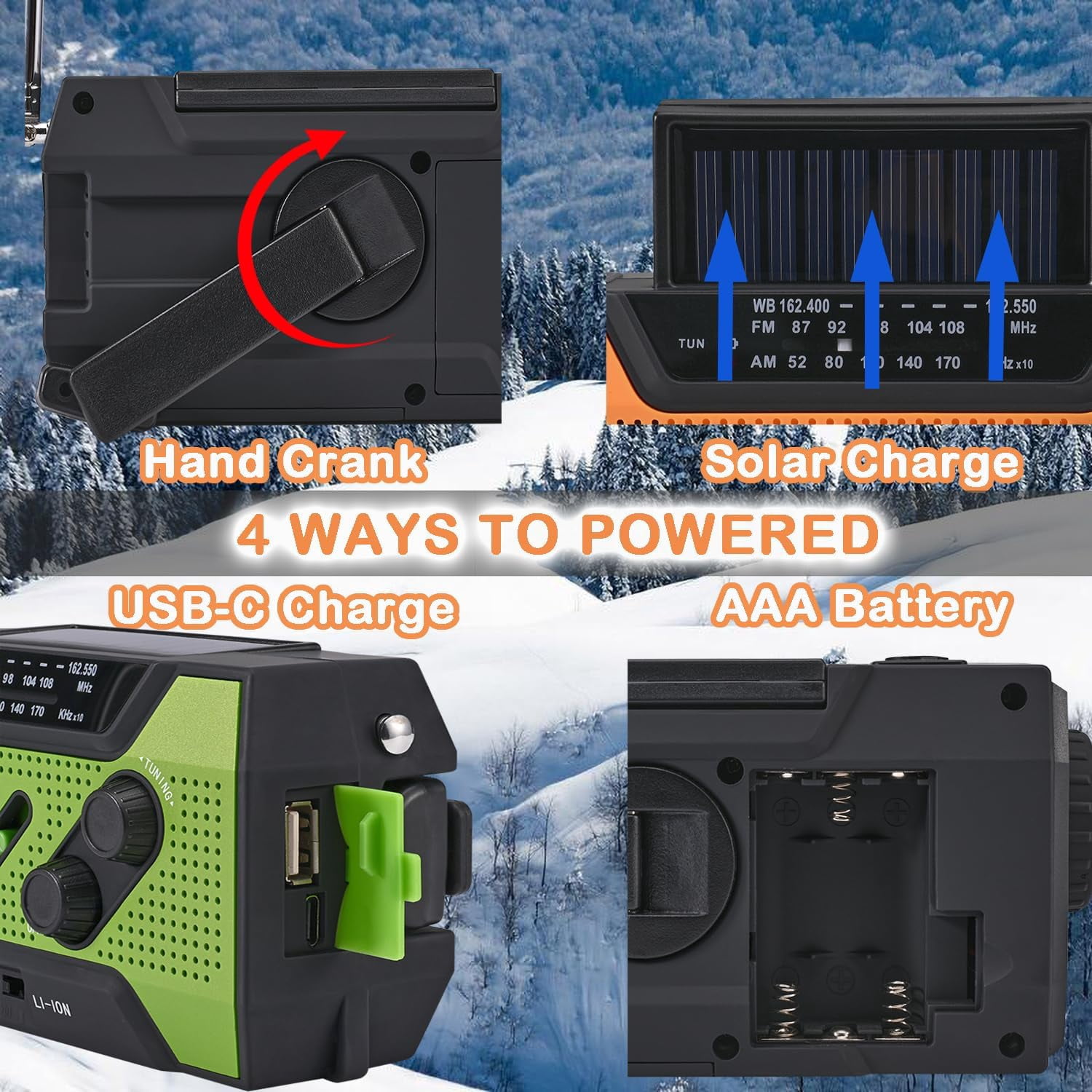 Emergency Weather Radio, 5000mAh Solar Hand Crank USB Charging Portable AM/FM/NOAA Radio, SOS Alarm & Flashlight for Indoor/Outdoor Emergencies