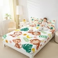 thumbnail image 4 of Feelyou Kawaii Cartoon Monkey Twin Sheet Sets for Kids, Jungle Green Palm Leaf Twin Fitted Sheet, Cute Rustic Animal Flat Sheet, Super Cozy Room Decor, 3-Piece, 4 of 7