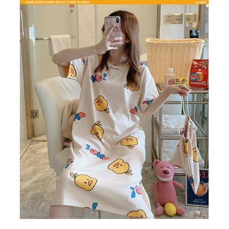 

Puloru Women s Nightdress Cute Print Round Neck Short Sleeve Loose Dress Pajama