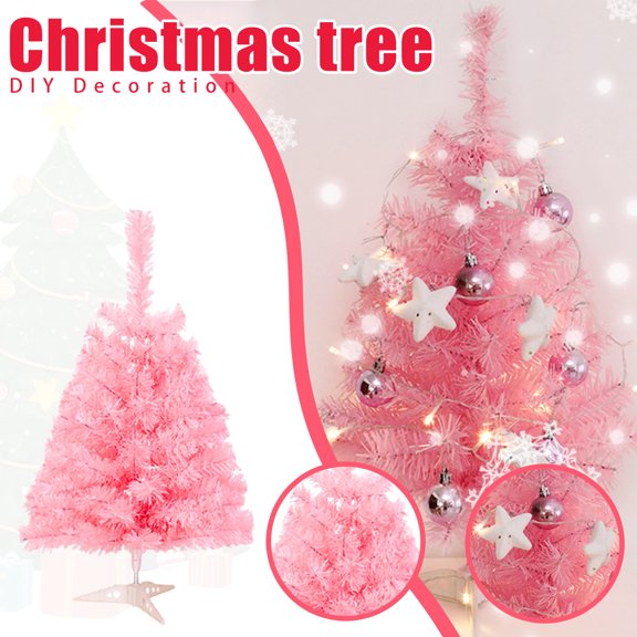Pre-Lit Artificial Christmas Tree Pink Tabletop Christmas Tree with Plastic Stand Mini Xmas Pine Tree for Xmas Party Supplies Home Indoor Decoration