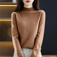 thumbnail image 2 of Mock Neck Sweaters for Women Knit Warm Sweater Long Sleeve Tops Casual Soft Lightweight Shirts Khaki S, 2 of 6