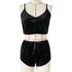 thumbnail image 3 of Conjunto de pantalones cortos de terciopelo sexy para mujer, ropa de dormir, ropa interior, lencería, regalo, negro, L Vogacara XX000204-07, 3 of 7