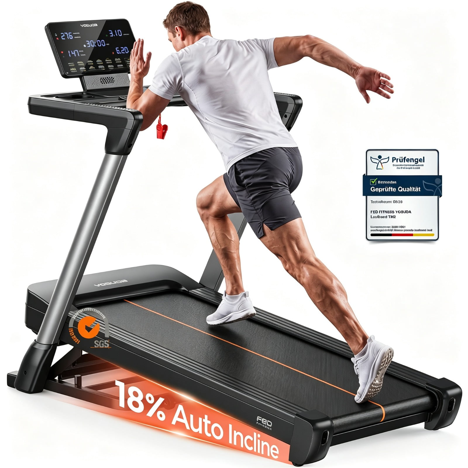 FED Fitness Treadmill,Auto Incline 18% Treadmill Foldable,380lbs Capacity