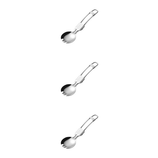 Kearding Stainless Steel Spoon Fork Handheld Replacement Outdoor Cooking Foldable Hiking Washable Scoop Picnic BBQ Camping Reusable Type1 NO1