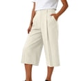 thumbnail image 2 of Costeam Womens Pleated Capri Wide Leg Pants Single Button Zipper Fly Side Slip Pockets Mid Calf Length Tailored Lightweight Loose Cropped Casual Trousers, 2 of 7