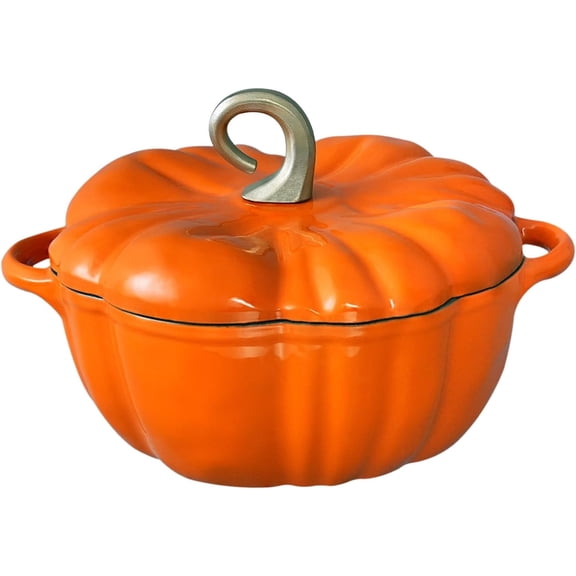 Flavehc Pumpkin Dutch Oven Pot with Lid 3.8 qt Pumpkin Cast Iron Dutch Oven for Bread Baking Orange Enameled Cast Iron Dutch Oven with Handels