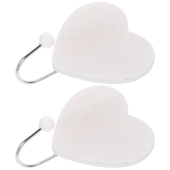 HOOWIFFY 2Pcs White Heart Shape Wooden Wall Hook for Hanging Keys Scarves Towels
