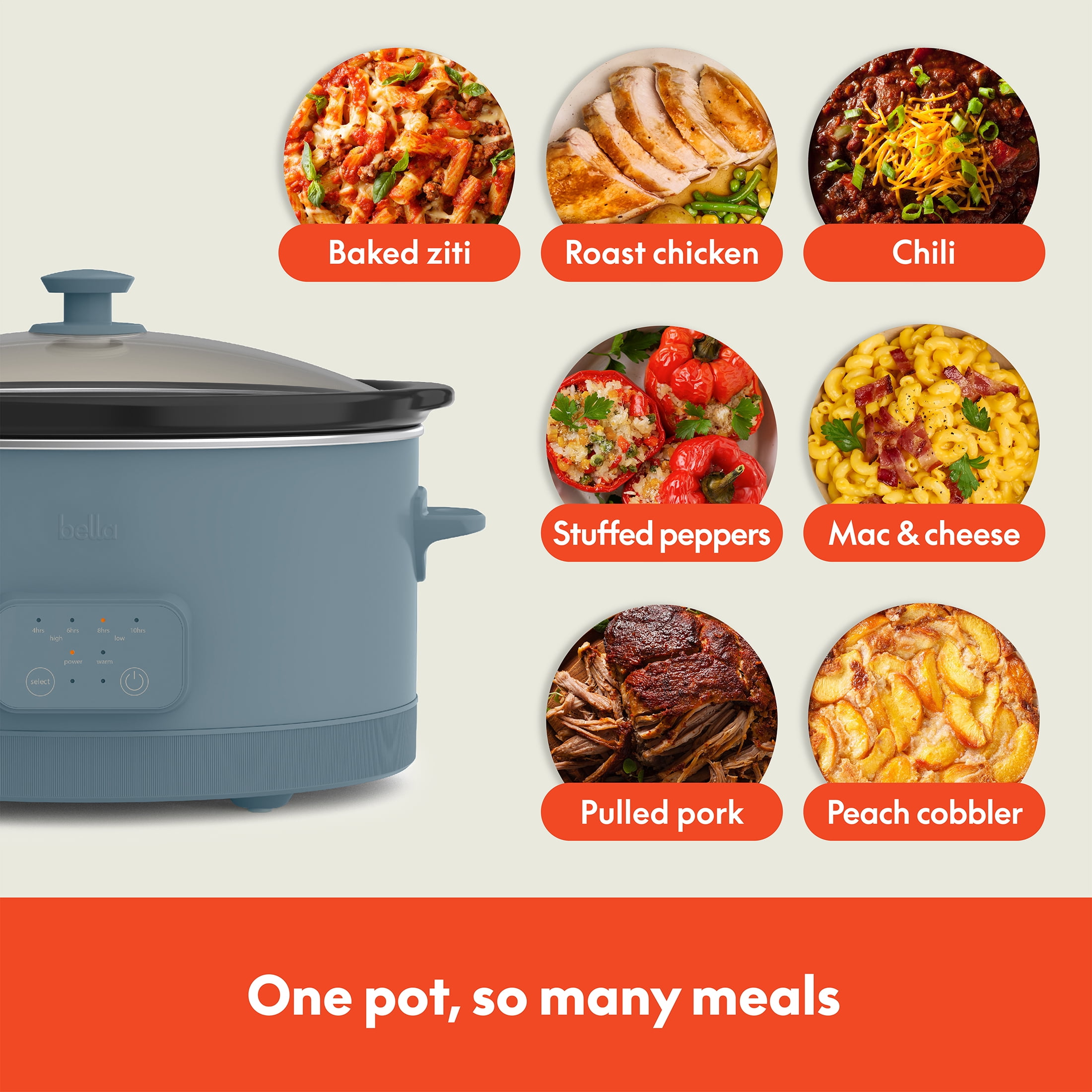 bella 6 Qt Digital Programmable Slow Cooker with Ceramic Nonstick Coating, Adjustable Temperature & Cooking Time, Dishwasher Safe Pot & Tempered Glass Lid, Surf