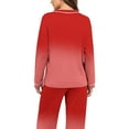 thumbnail image 4 of Fengactive Women's 2 Piece Pajama Set V Neck Long Sleeve Top with Contrast Trim and Comfy Wide Leg Pants Lounge Sleepwear, 4 of 7