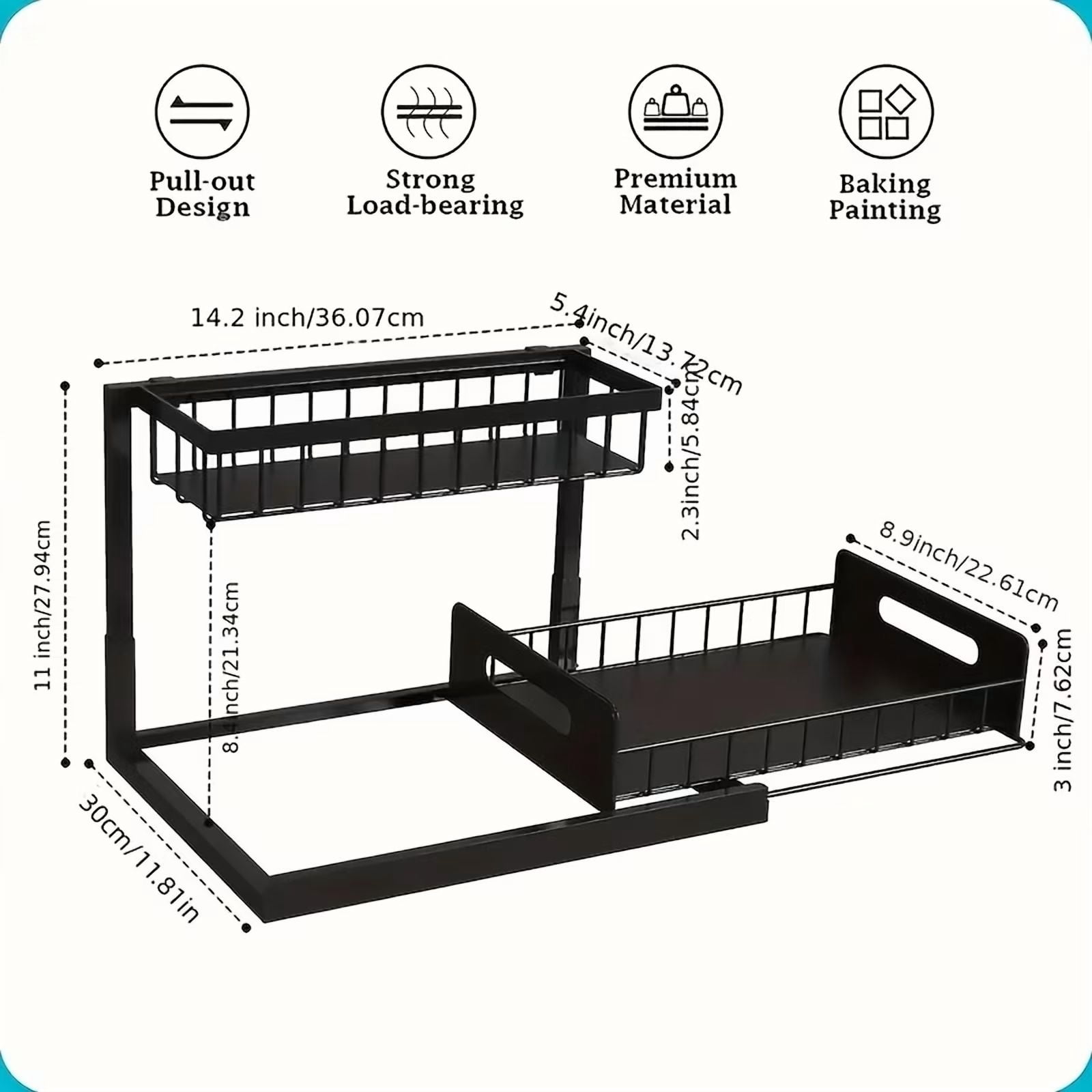 2 Pack 2-Tier Pull Out Under Sink Organizer, Metal Sliding Cabinet Storage Rack, Slide Out Drawer Shelf for Kitchen and Bathroom Cabinet