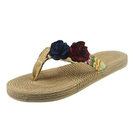 

Tangnade Ladies daily all-match casual shoes Women Weave Beach Breathable Sandals Home Slipper Flowers Flip-Flops Flat Shoes Blue 40