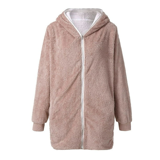 Abrigo con capucha y cremallera de gran tamaño sólido para mujer
