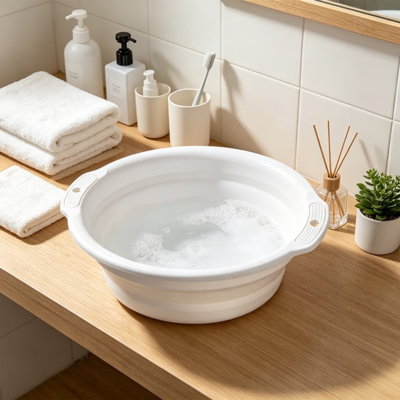 Topukaiba Collapsible Wash Basin, Space Saving Pop Up Laundry Tub, Multipurpose Portable Round Plastic Basin for Camping, Foot Soaking, Household Chores, 11.8"x3.3", Gray