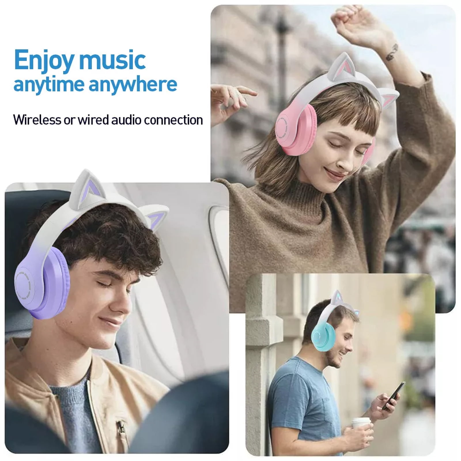 Soapow Cat Ear Kids Bluetooth Headphones for Girls for School, Foldable Gaming Headset with Microphone/LED Light up, Adjustable Headband Teens Toddlers Wireless Earphones for Tablet/PC(Green)