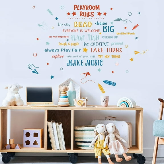 2 Sheets Colorful Playroom Rules Quotes Wall Stickers, Removable Vinyl Peel and Stick Wall Decals for Nursery Bedroom Playing Room Classroom Wall Decoration DIY Home Indoor Wall Art Decor