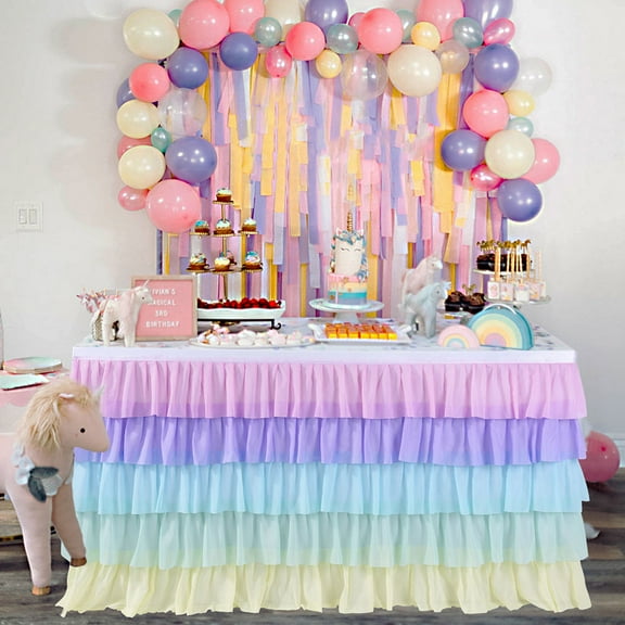 FRCOLOR 5 Layer Table Skirt Wave Desk Skirt Party Supplies for Wedding Birthday Home Decors (Colorful)