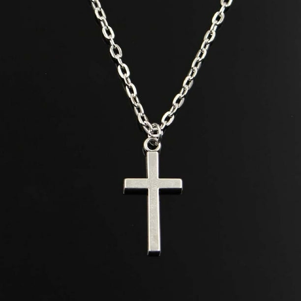 Collares de cadena larga corta para niña, colgante de Color plateado antiguo con cruz de doble cara a la moda clásica Simple, joyería para mujer Tan Jianjun unisex